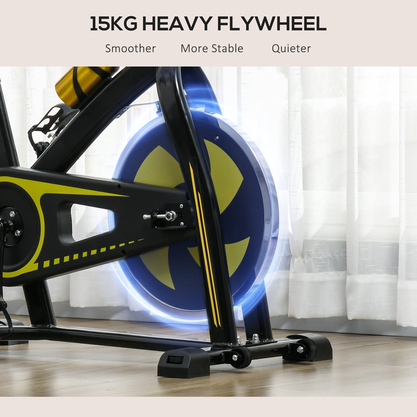 Indoor Exercise Bike, Stationary Bike, Cycling Machine with Adjustable Seat and Resistance for Home Gym Workout in Yellow by SPORTNOW-6