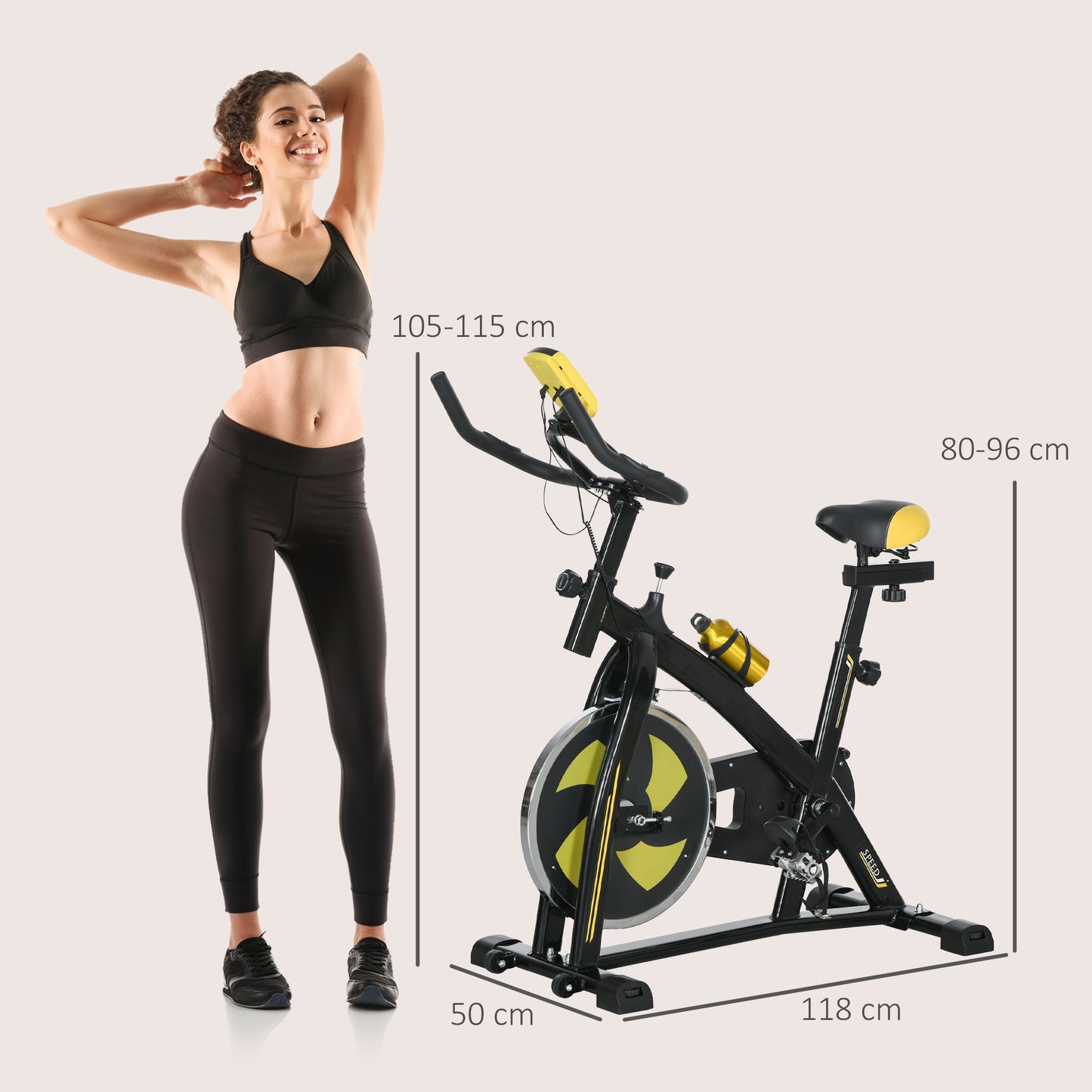 Indoor Exercise Bike, Stationary Bike, Cycling Machine with Adjustable Seat and Resistance for Home Gym Workout in Yellow by SPORTNOW-1